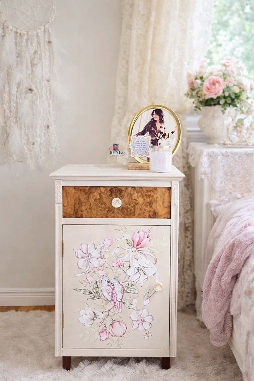 Vintage Floral Accent Cabinet