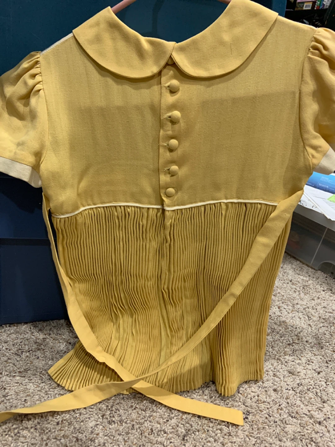 Vintage Yellow Pleated Dress with Peter Pan Collar - photo 3