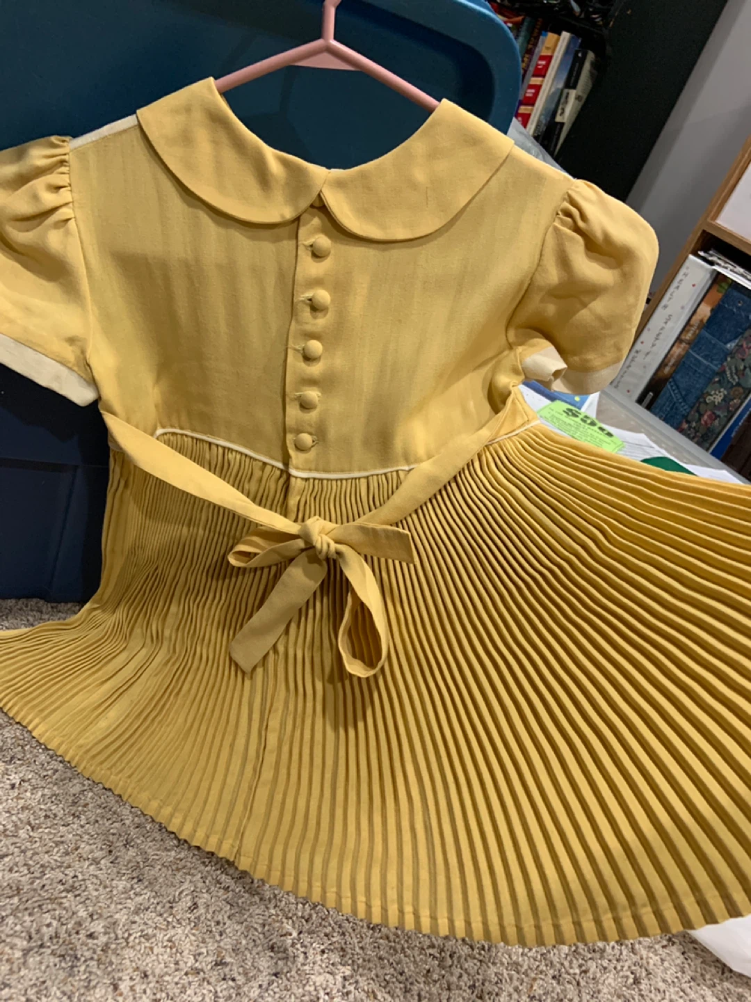 Vintage Yellow Pleated Dress with Peter Pan Collar - photo 4