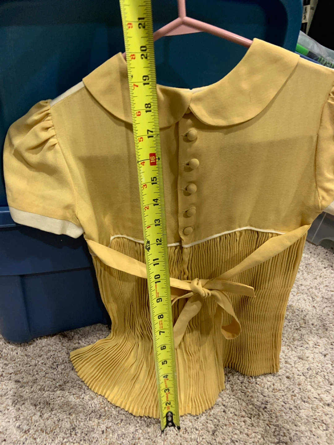 Vintage Yellow Pleated Dress with Peter Pan Collar - photo 5