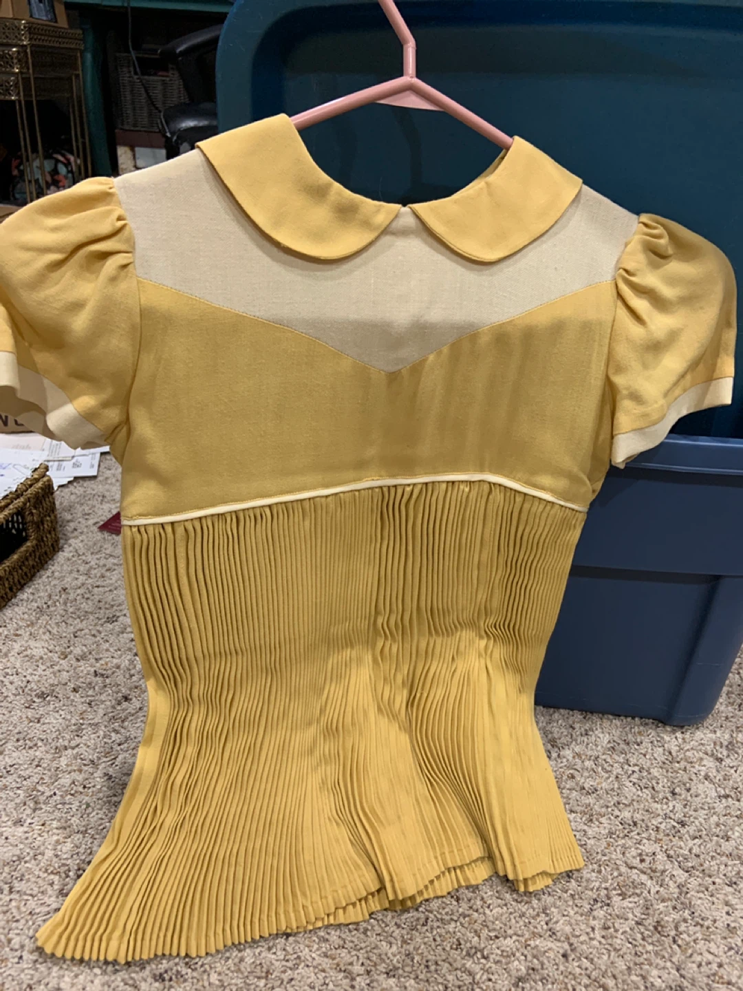 Vintage Yellow Pleated Dress with Peter Pan Collar - photo 2