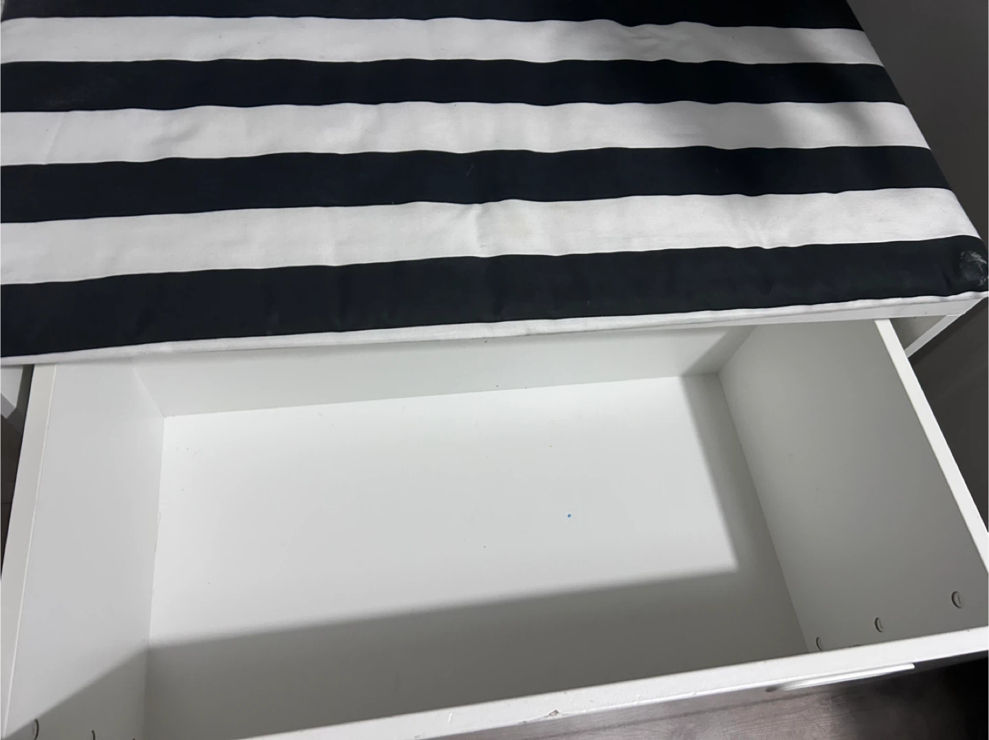 White Storage Bench with Black and White Striped Cushion - photo 4
