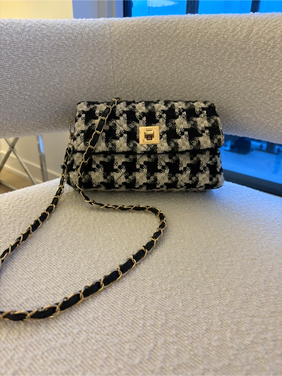 Houndstooth Tweed Crossbody Bag with Gold Chain - photo 2