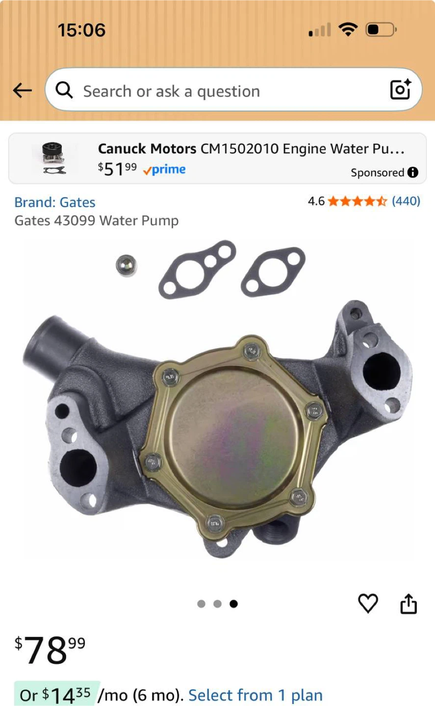 Gates 43099 Engine Water Pump – Open Box (Like New)