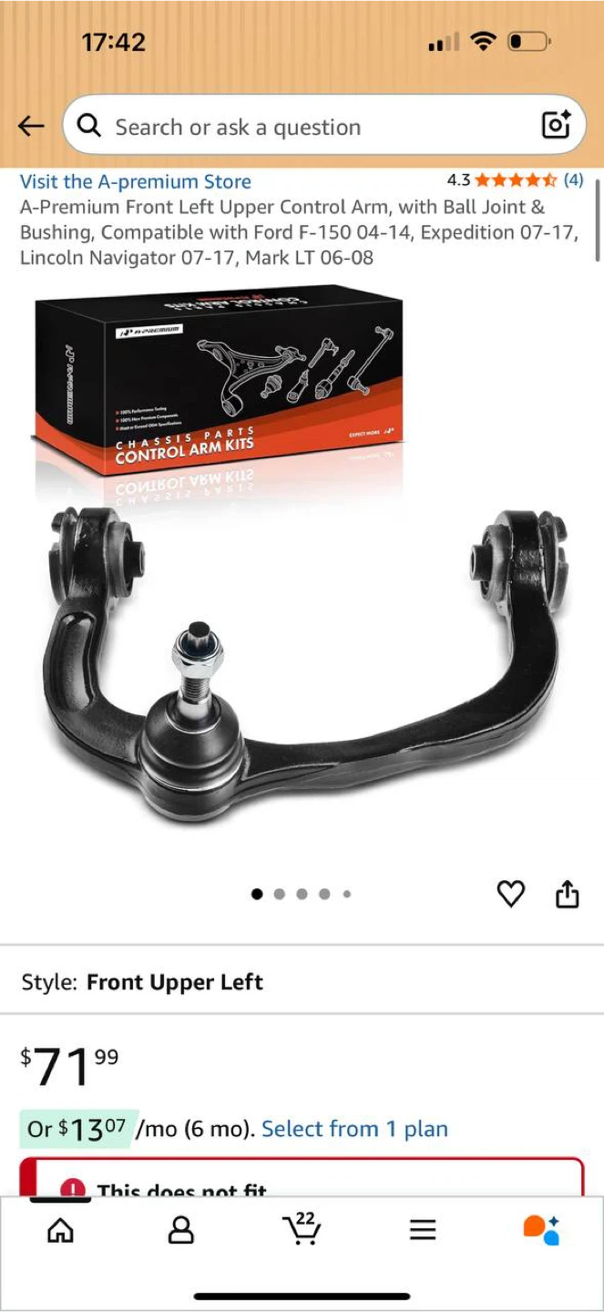 🚗 A-Premium Front Left Upper Control Arm  Ford/lincoln -Open Box