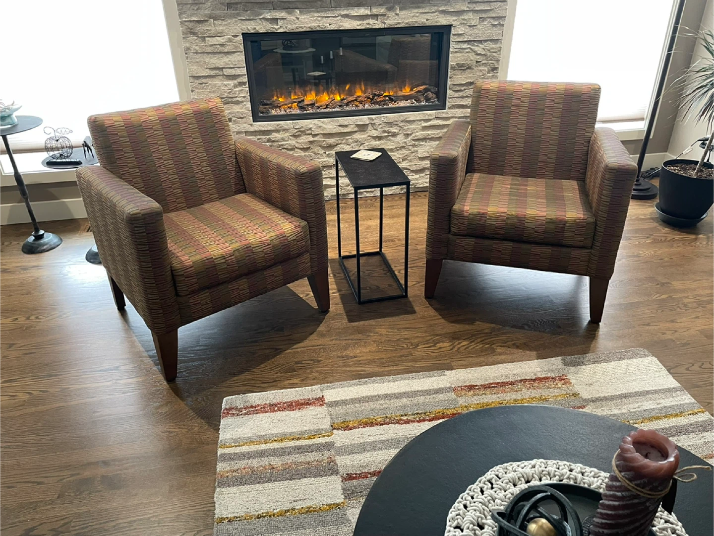 Upholstered Accent Chair with Striped Pattern