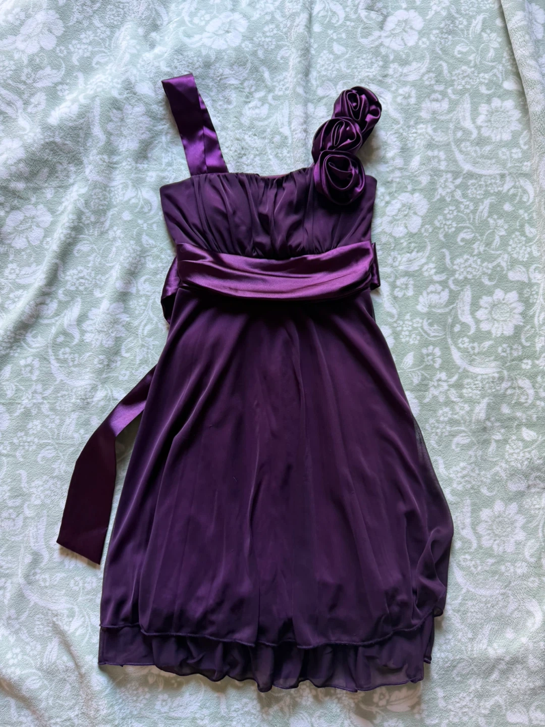 Purple Party Dress with Flower Accent