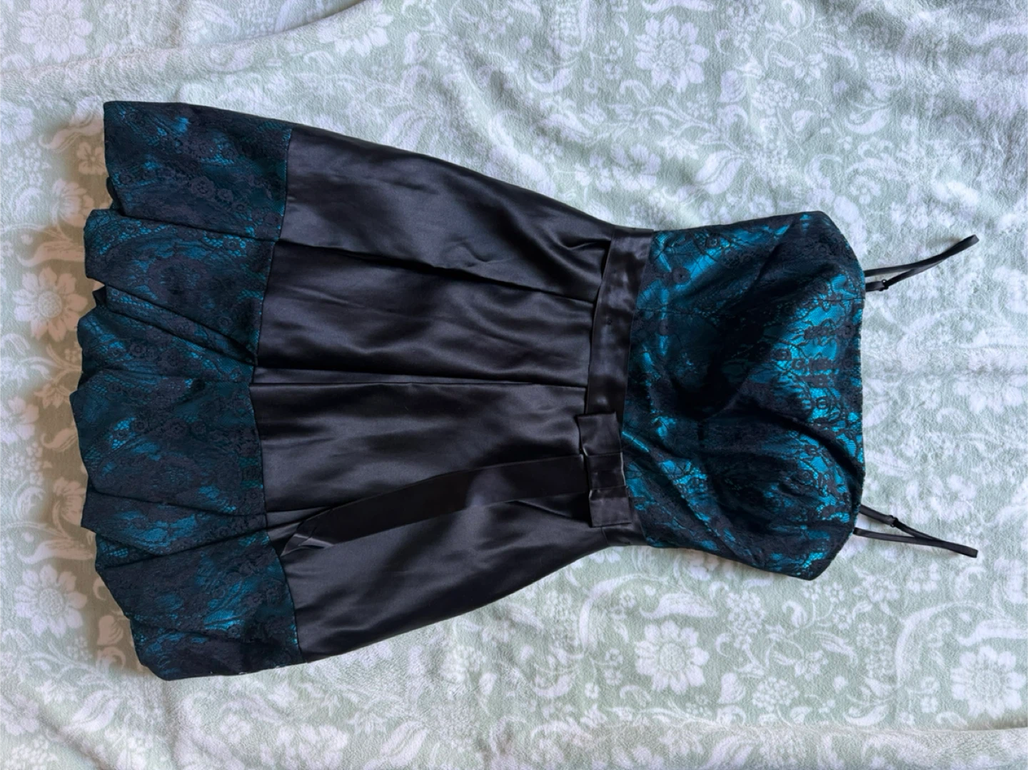 Black and Teal Lace Formal Dress