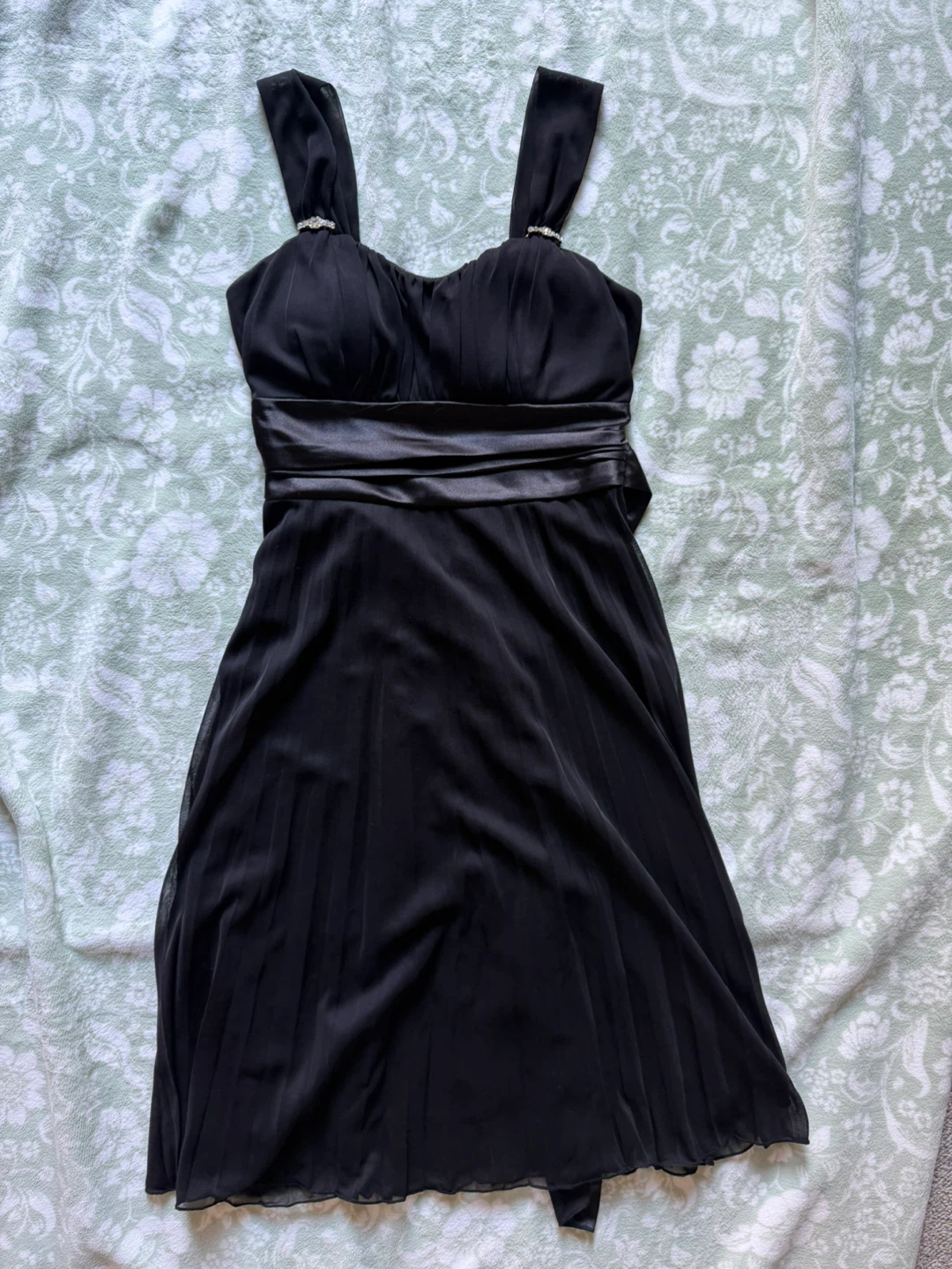 Black Formal Dress with Rhinestone Straps