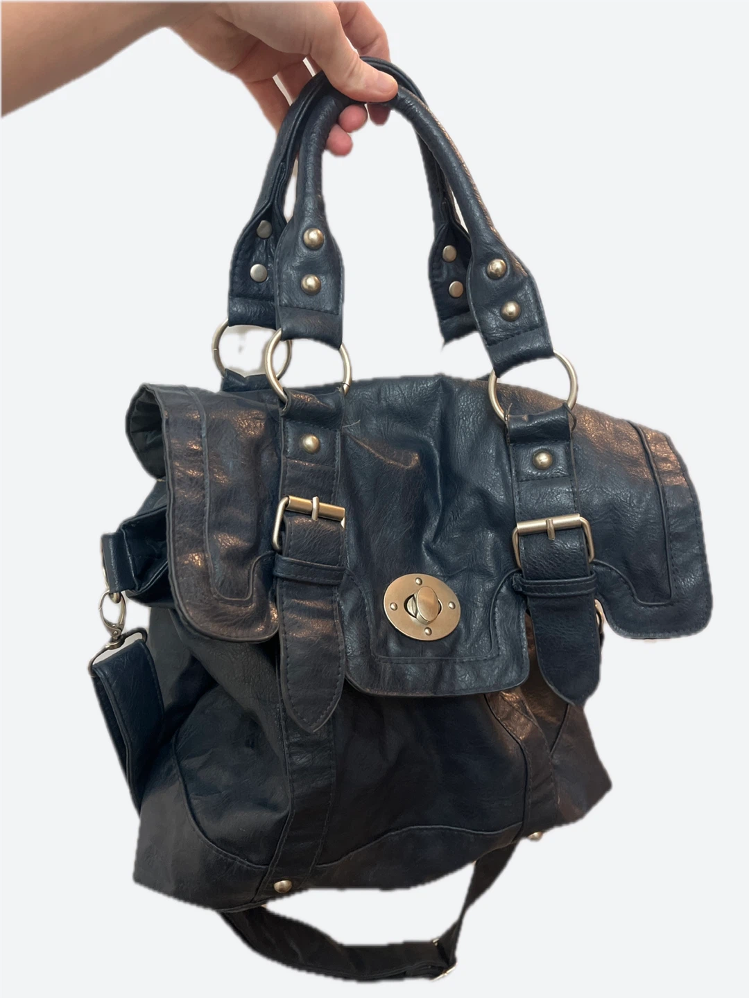 Mossimo Supply Navy Blue Faux Leather Satchel Handbag - photo 2