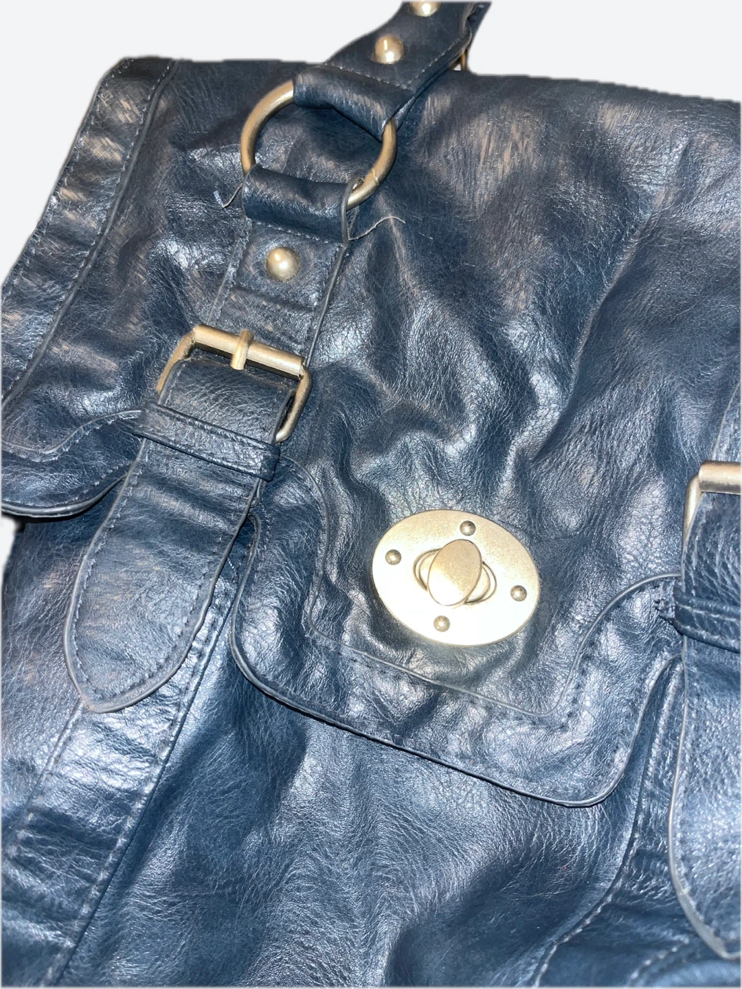 Mossimo Supply Navy Blue Faux Leather Satchel Handbag - photo 3