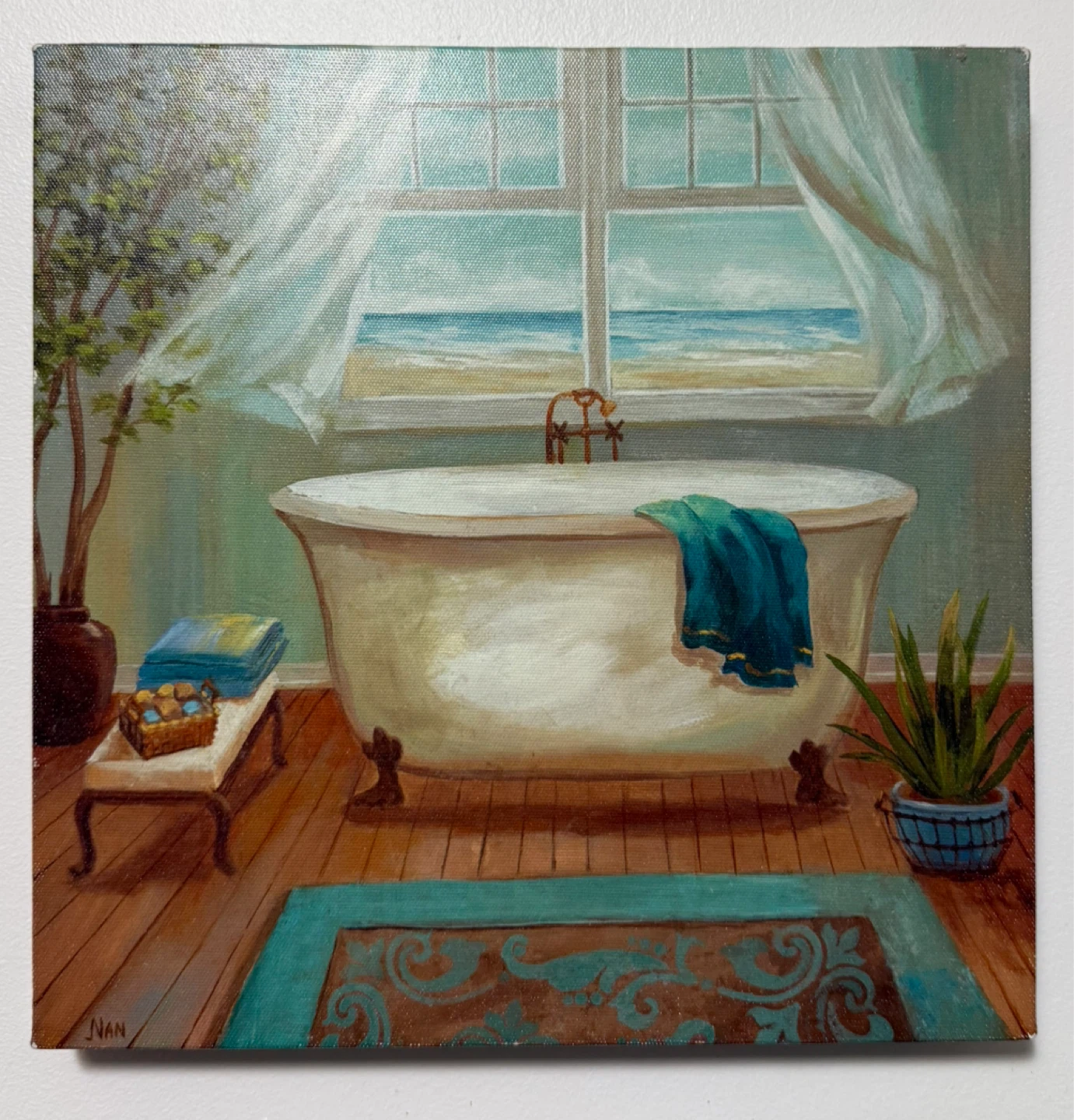 Painting of Bathroom with Ocean View
