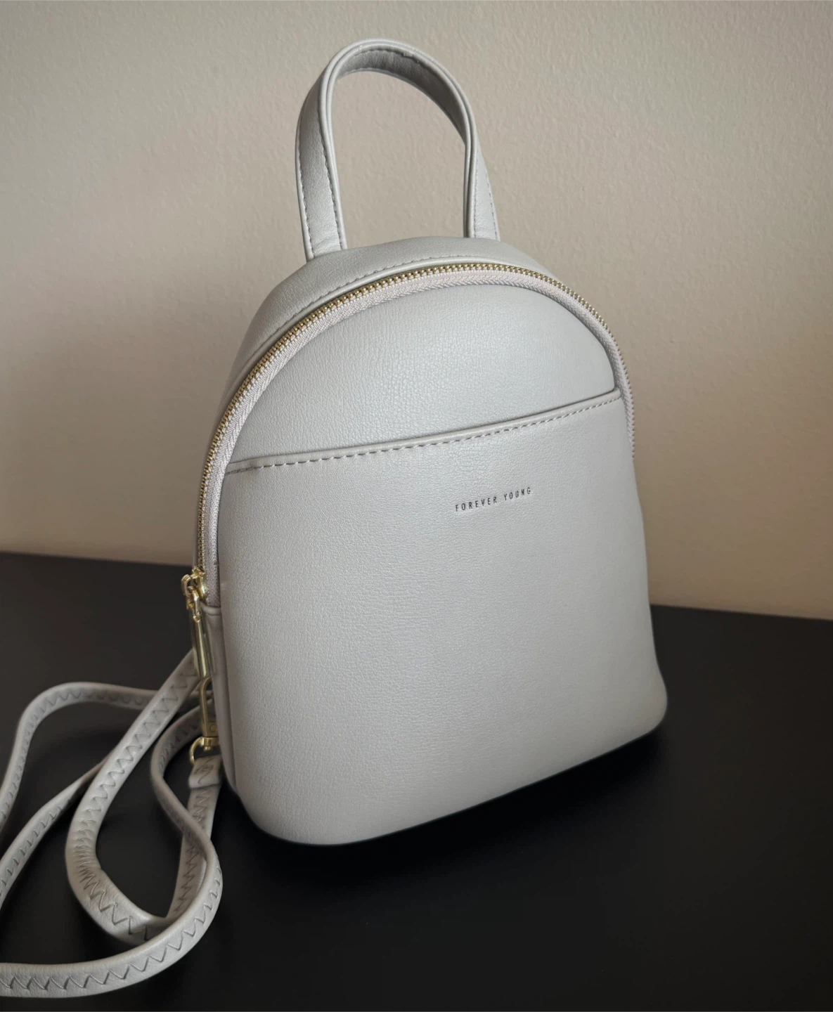 Grey Faux Leather Mini Backpack