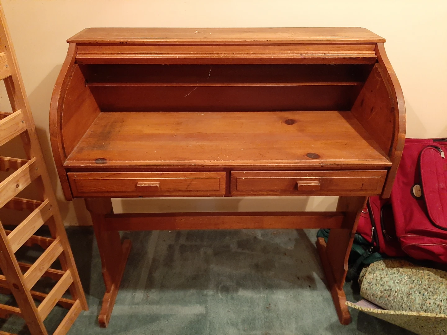 Vintage Wooden Roll-Top Desk with Drawers - photo 2
