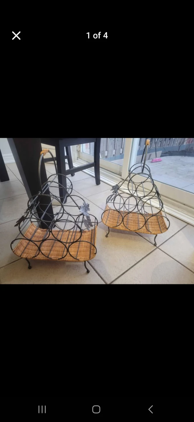 Set of 2 Vintage Metal and Wicker Wine Racks