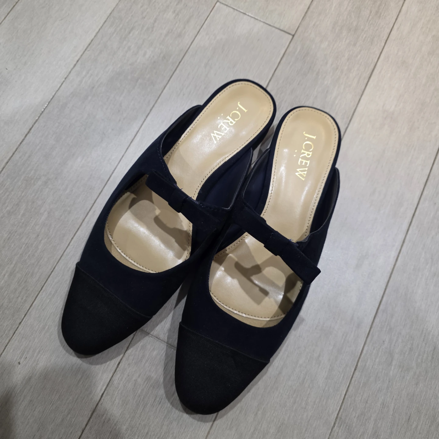 J. Crew Navy Suede Cap Toe Mules with Bow - photo 3