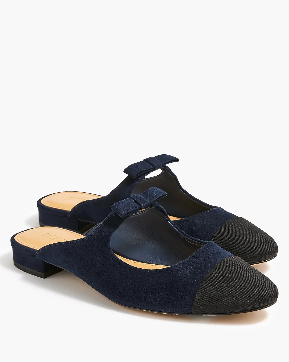 J. Crew Navy Suede Cap Toe Mules with Bow - photo 4