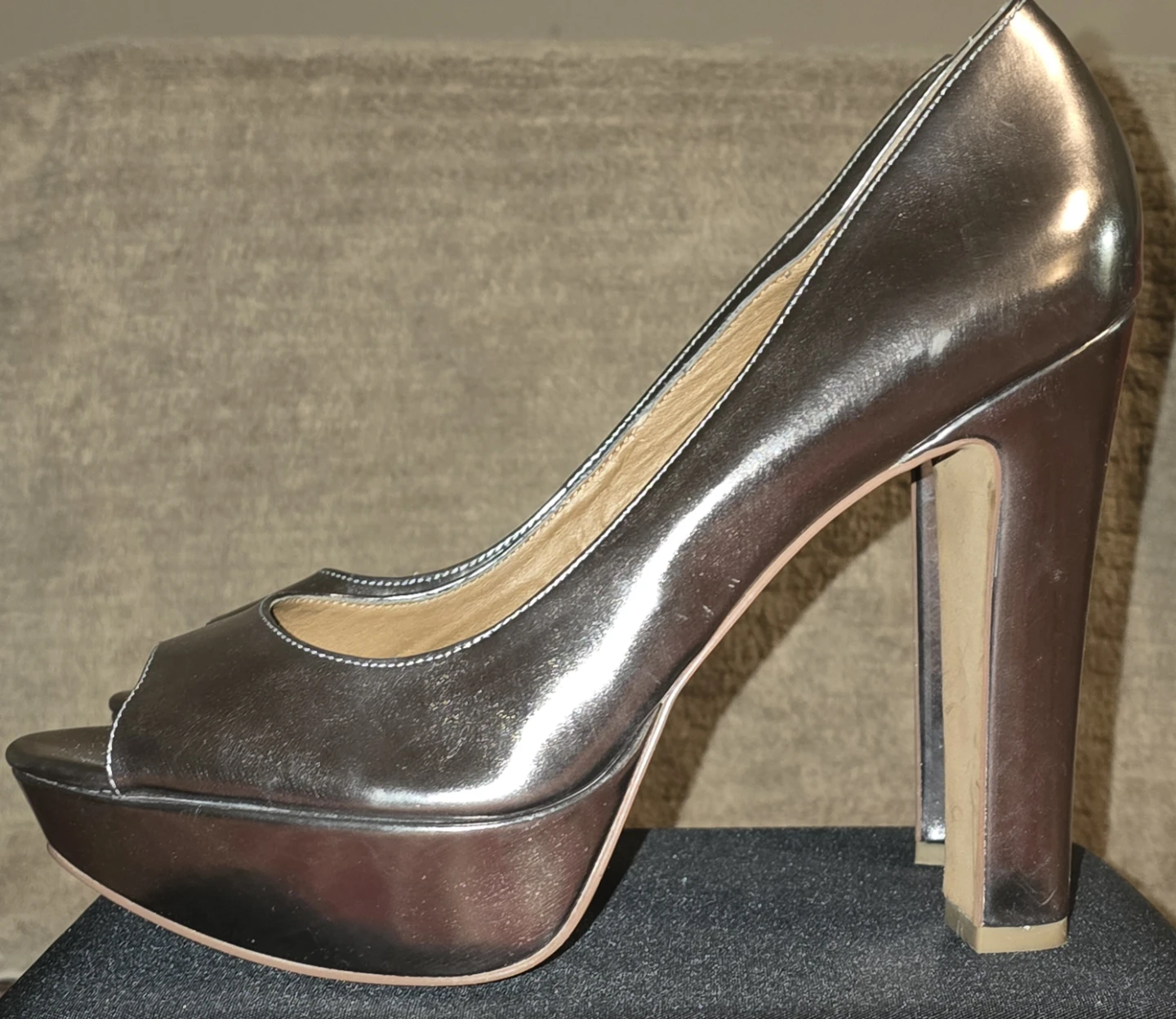 ALDO Women's Silver Peep-Toe Platform Heels Size 10 - photo 2