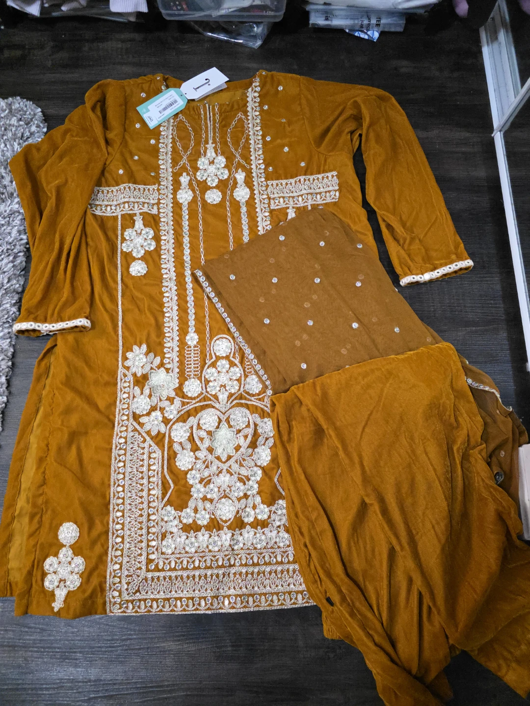 J.  Plus size Women's Velvet Kurti Set - Mustard Yellow
