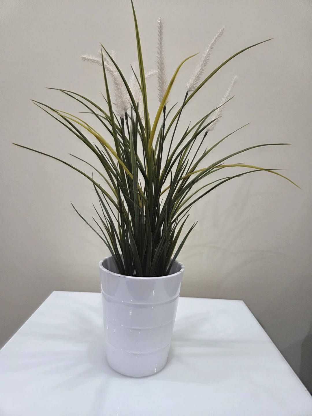 Artificial Grass Plant in White Pot