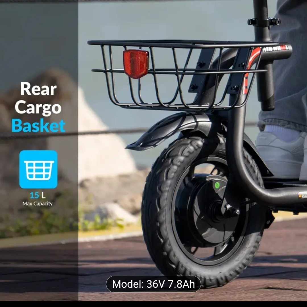 Black Electric Scooter with Rear Basket - photo 3