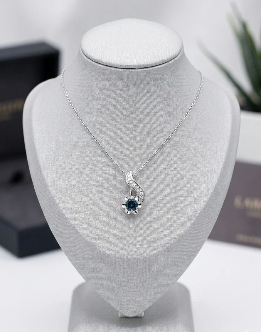 14K White Gold and real Diamonds and Blue Topaz Pendant - photo 2