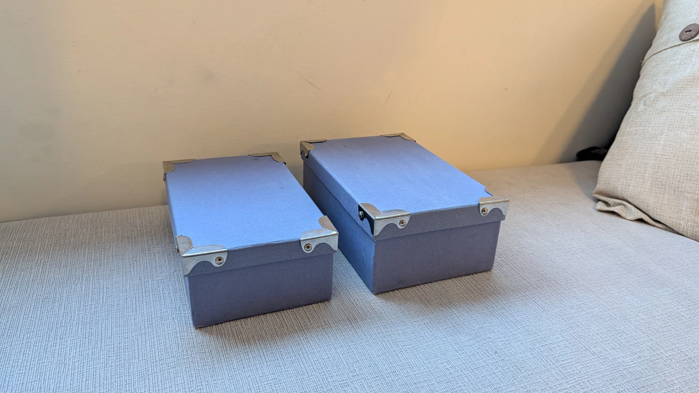 Set of 2 Light Purple Storage Boxes with Metal Corner Accents