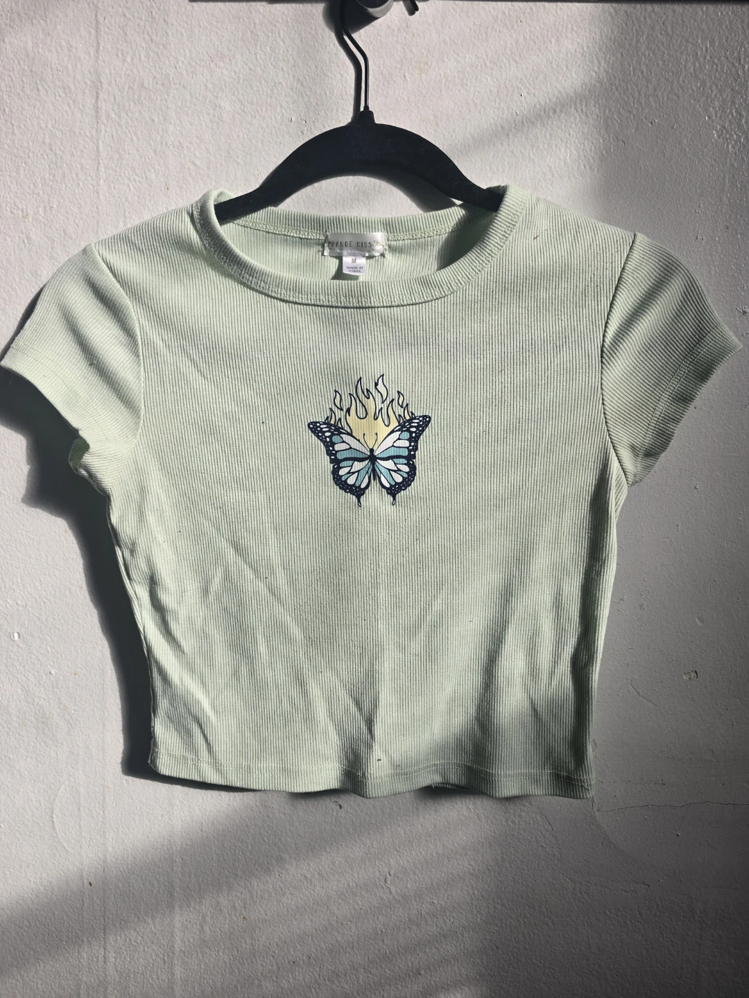 Orange Kiss Butterfly Graphic Crop Top Size M