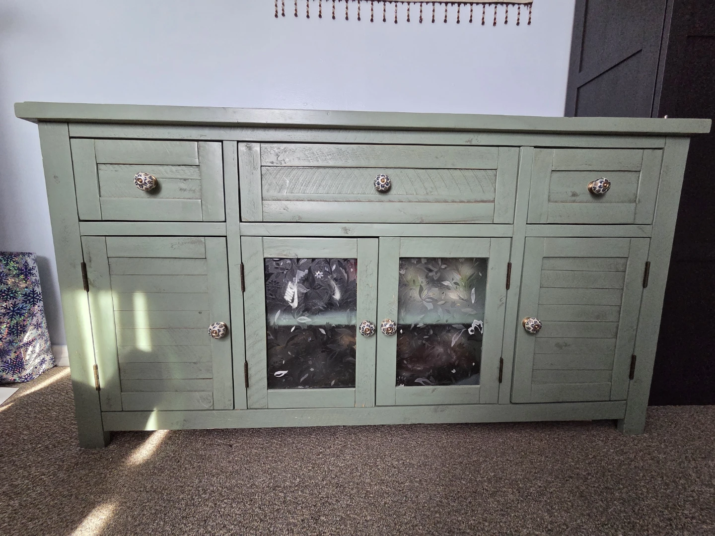 Rustic Sage Green Wood Dresser or Cabinet