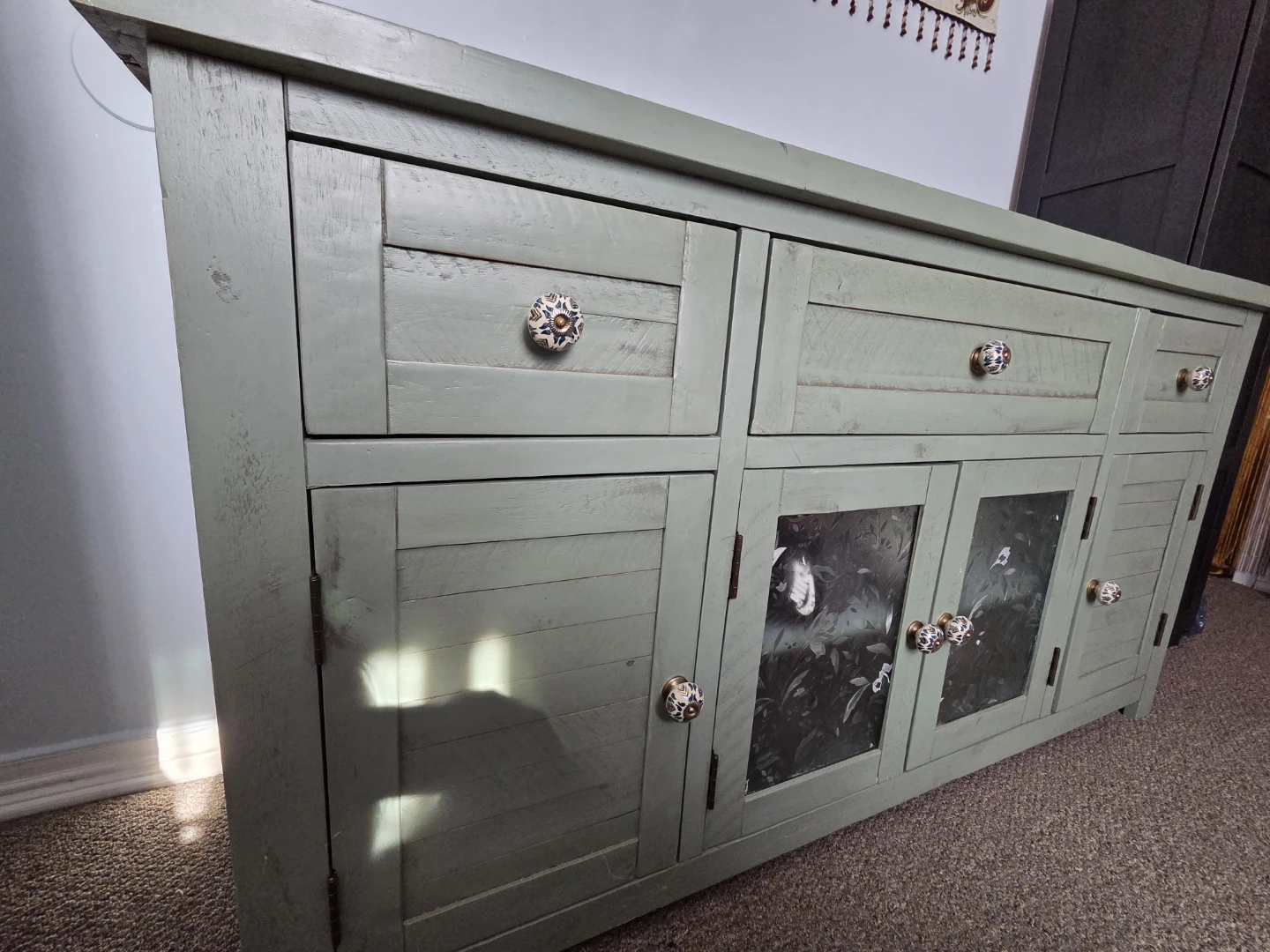 Rustic Sage Green Wood Dresser or Cabinet - photo 3