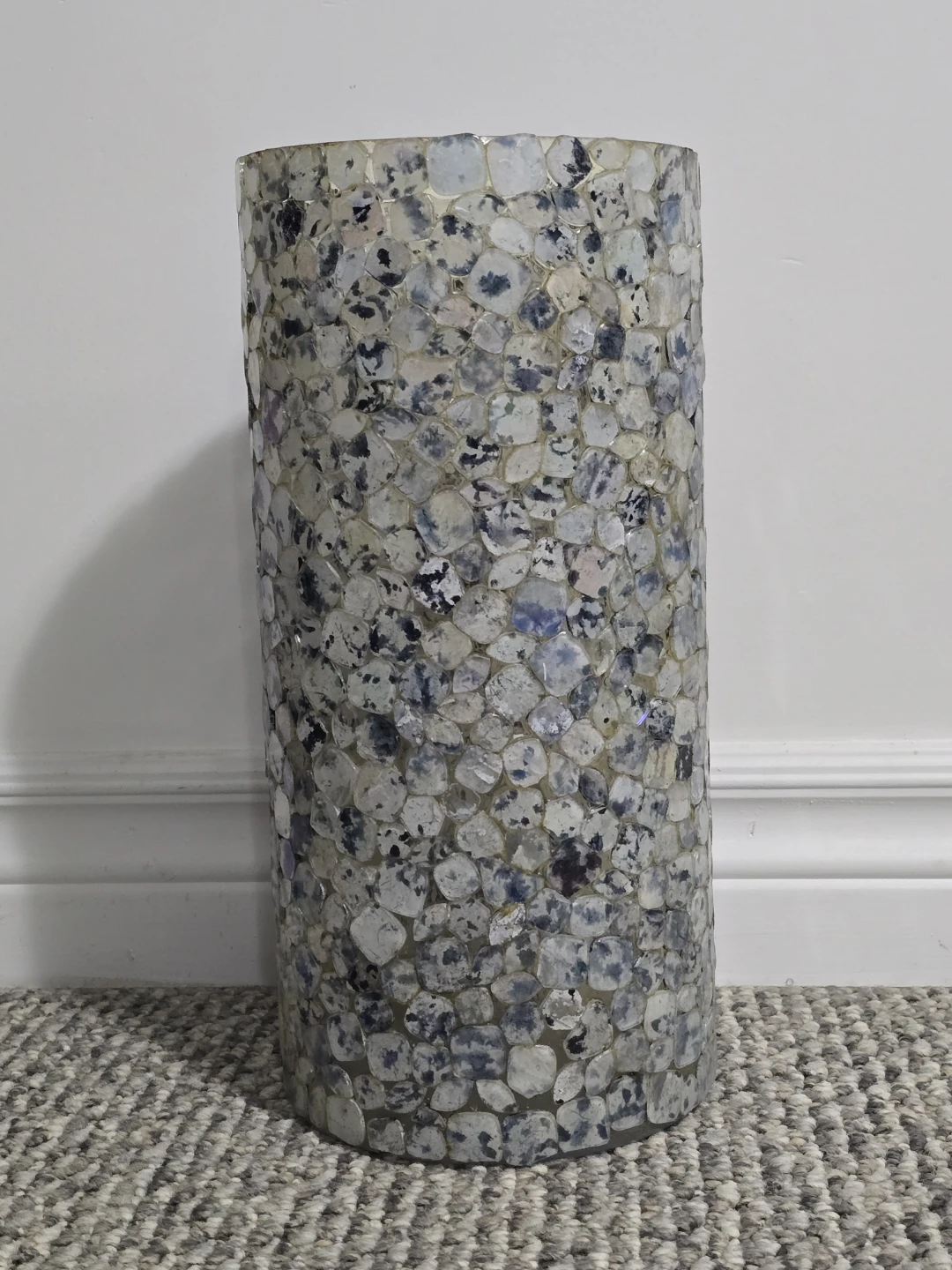 Cylindrical Decorative Vase with Stone Inlay