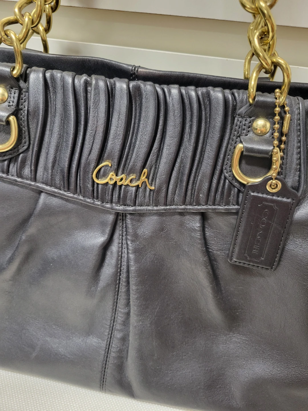 Coach Vintage Ashley Black Pleated Leather Chain Shoulder Bag - photo 2
