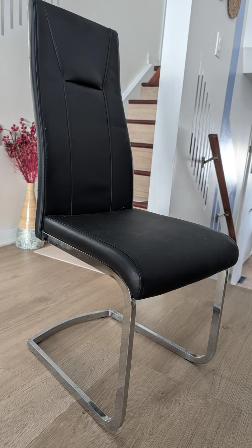 Black leatherette Dining Chairs set of 4 with Chrome Base - photo 2