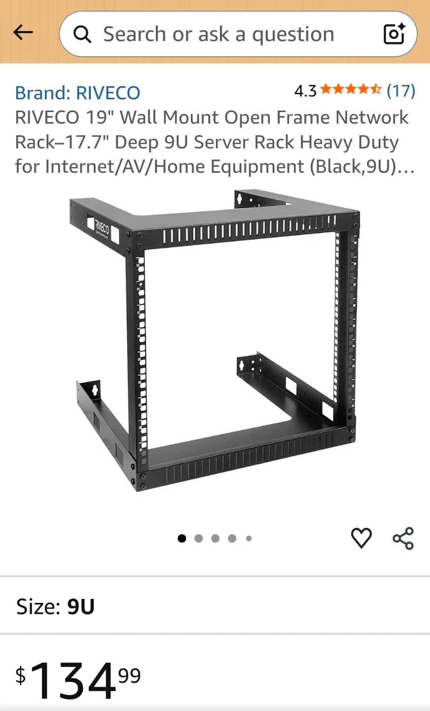 RIVECO 19" 9U Wall Mount Open Frame Network Rack - 17.7" Deep