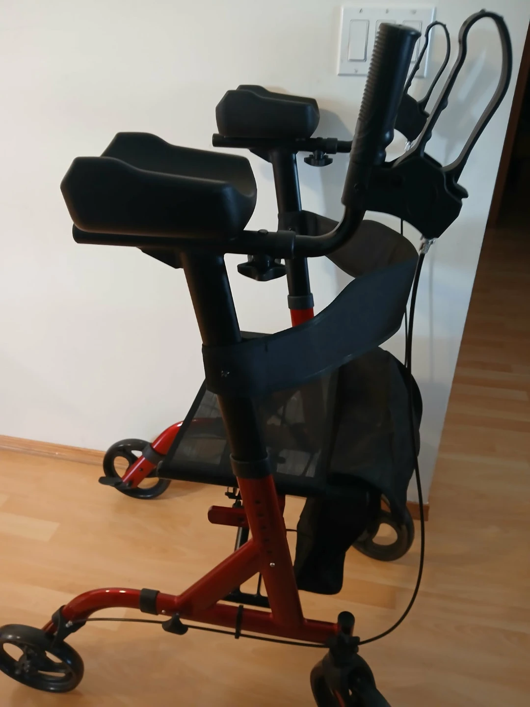 Red Rollator Walker with Seat and Hand Brakes