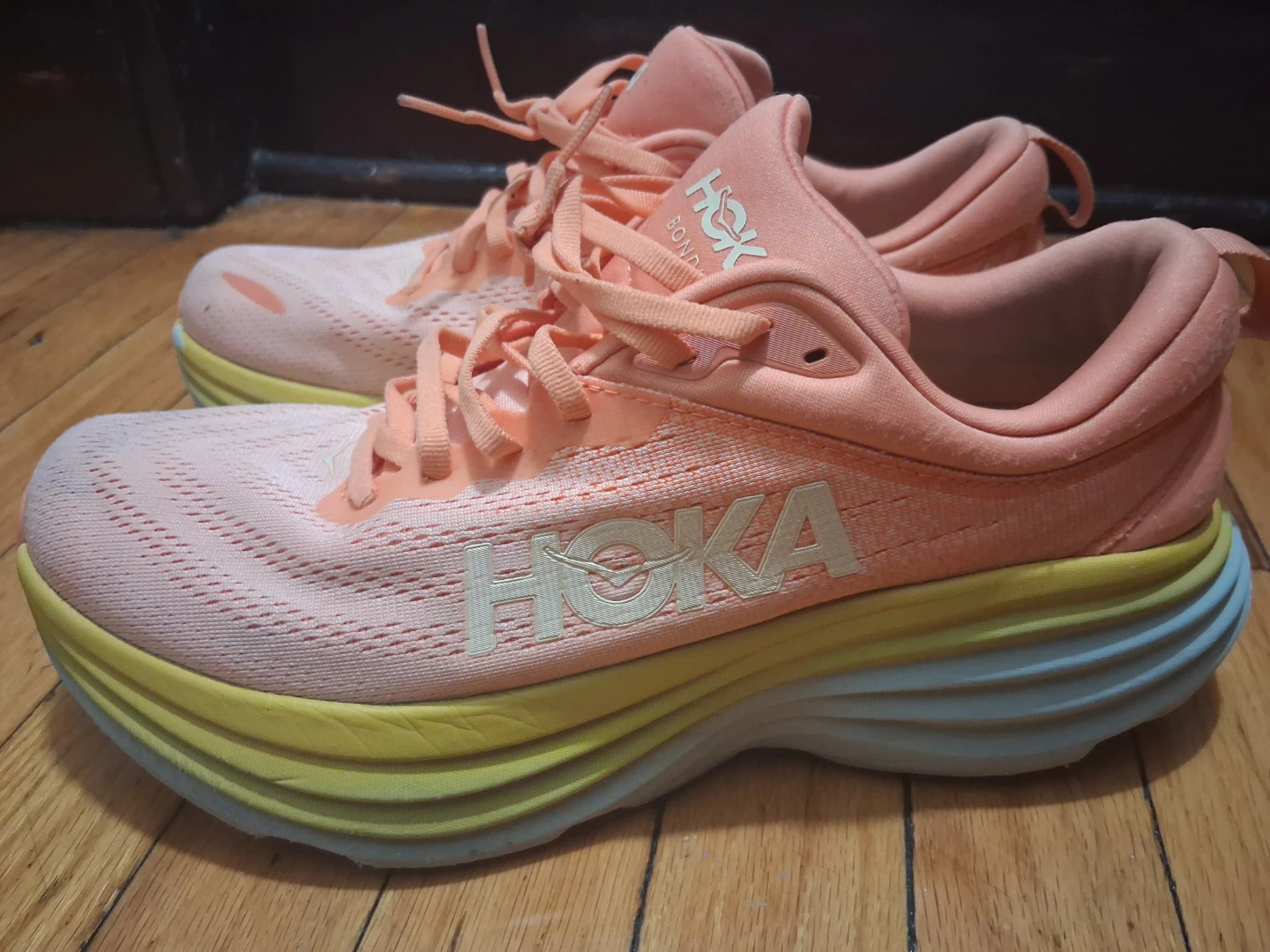 Hoka Bondi 8 Running Shoes Peach/Yellow/Blue