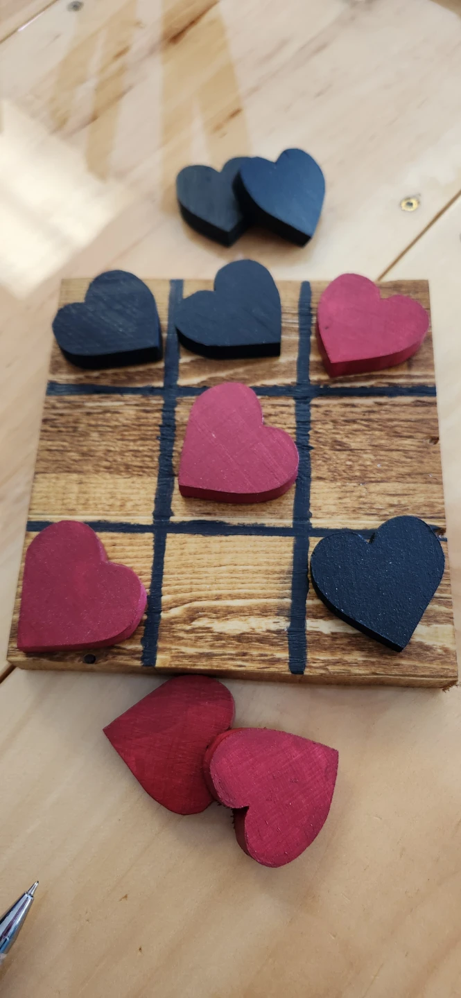 Handcrafted Wooden Heart Tic-Tac-Toe Game