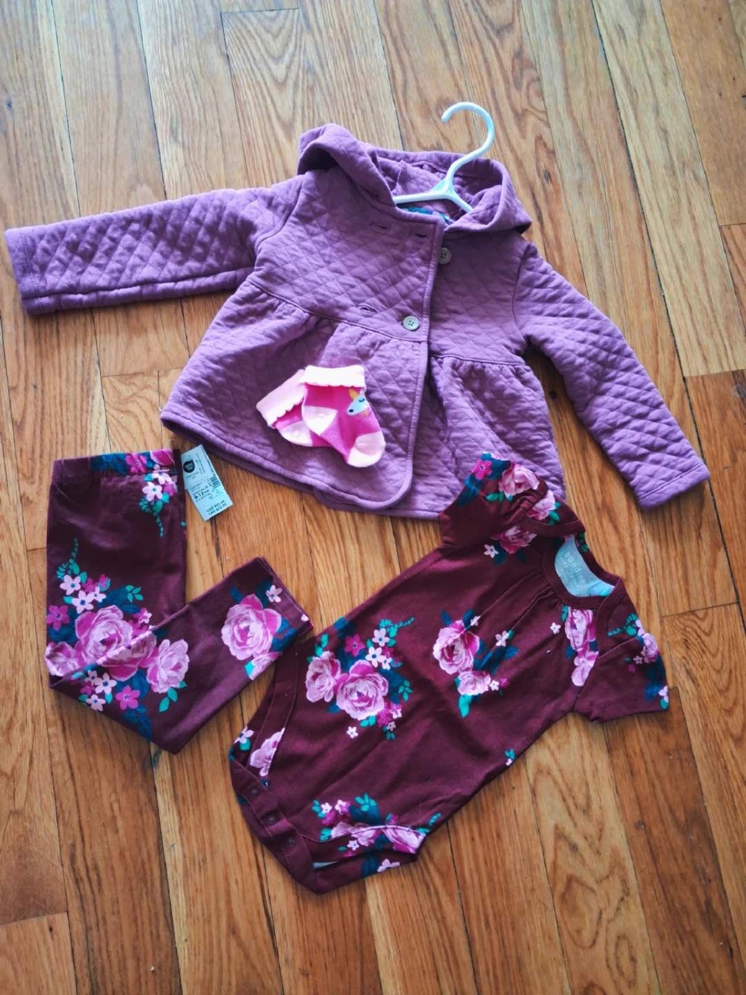 Baby Girl's 3-Piece Outfit Set - Purple Jacket, Bodysuit, Pants - photo 2