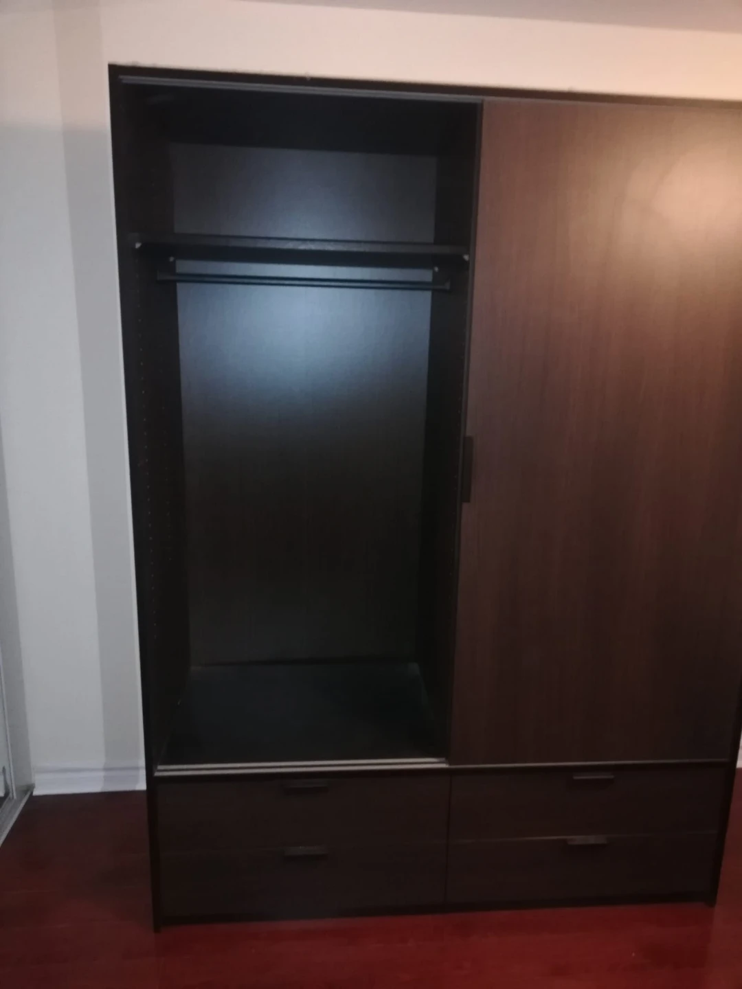 Dark Wood Wardrobe with Sliding Door and Drawers - photo 3