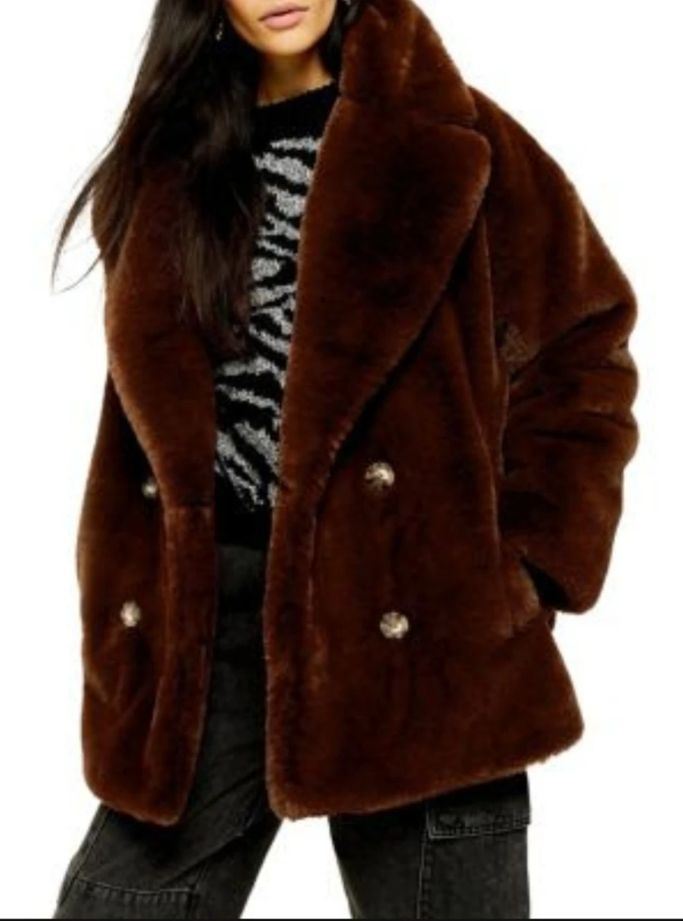 Topshop Brown Faux Fur Coat