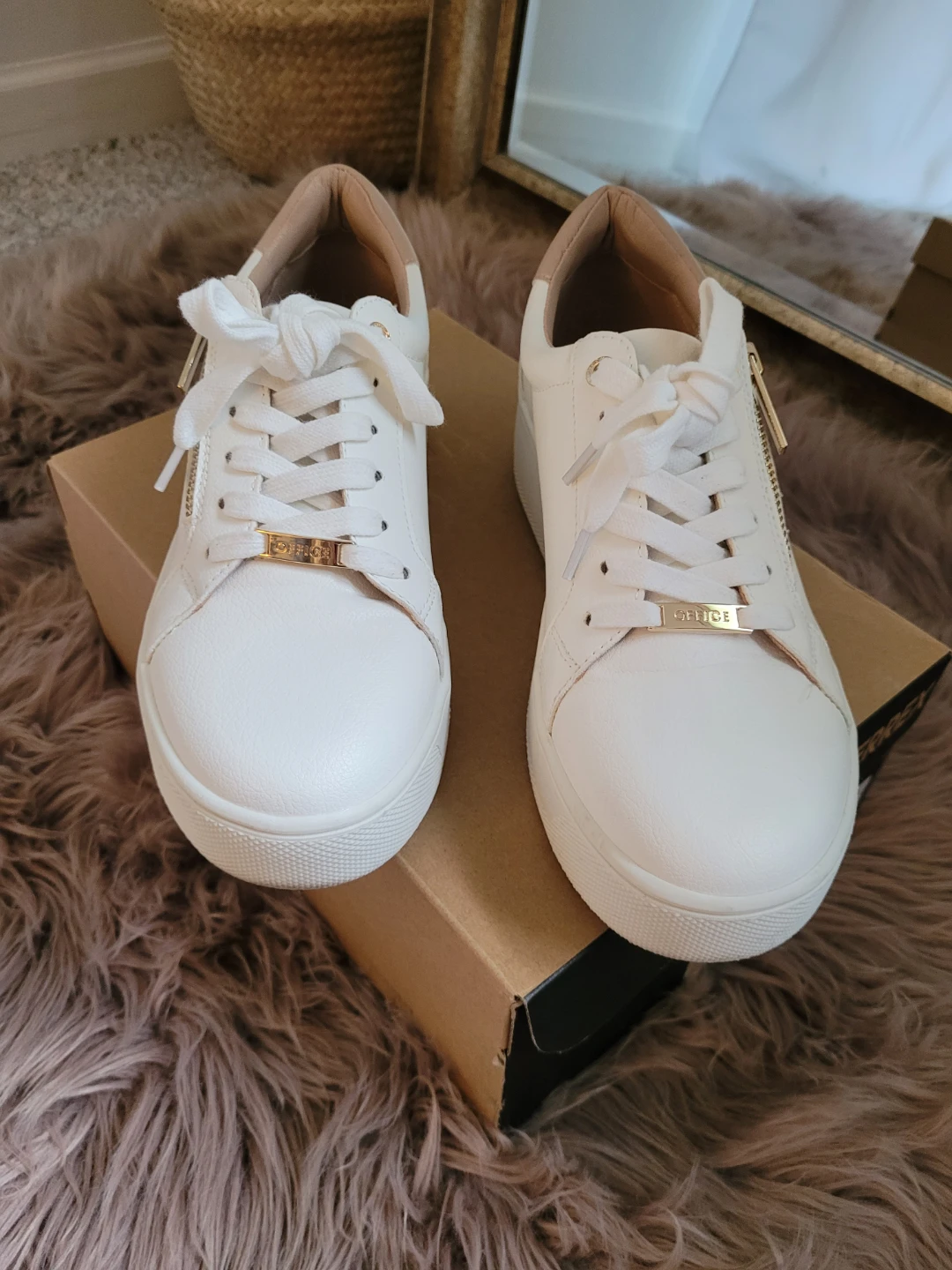 OFFICE White Faux Leather Zip Detail Sneakers - photo 3