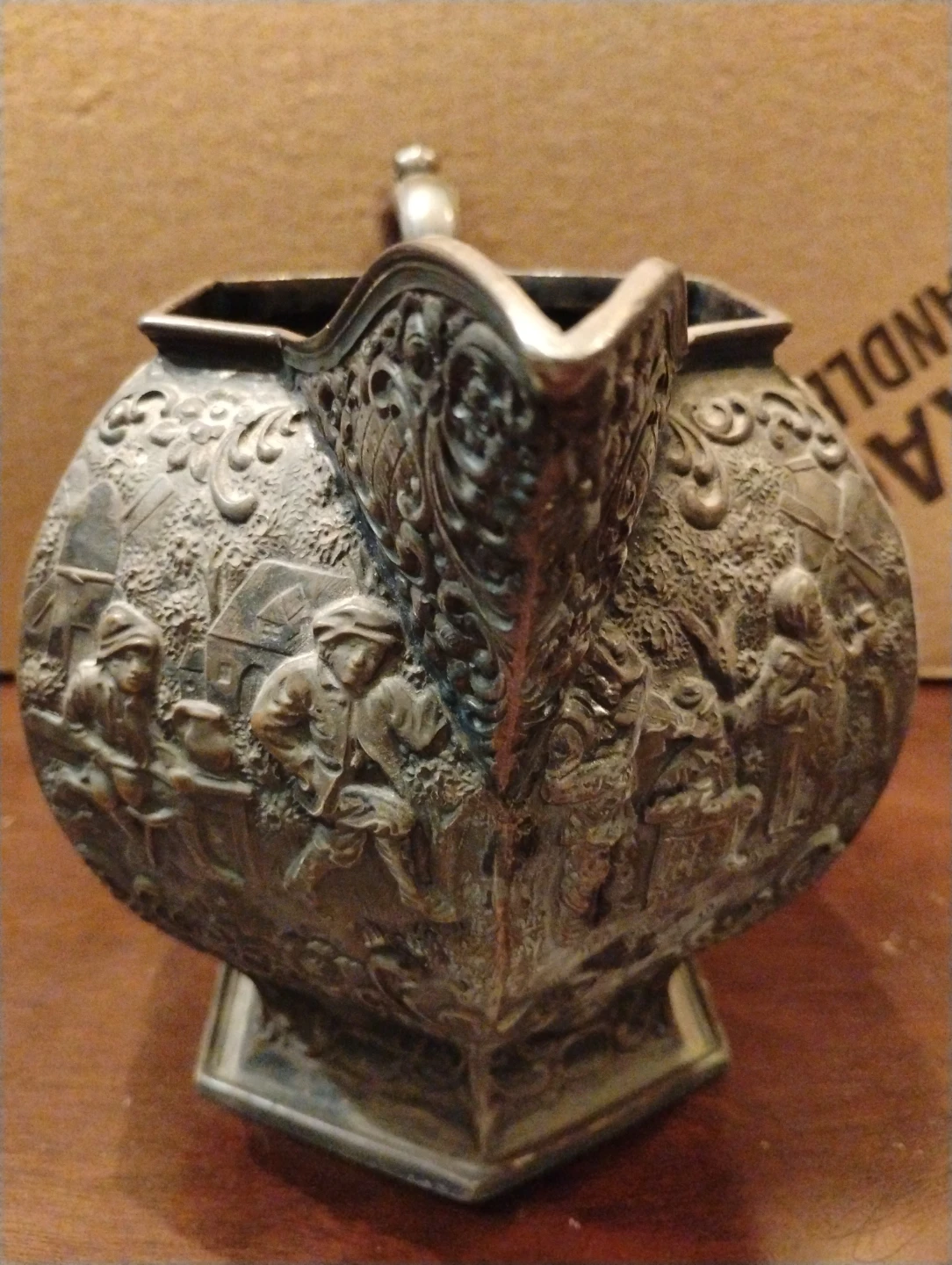 Vintage Embossed Metal Creamer Pitcher with Scene - photo 3