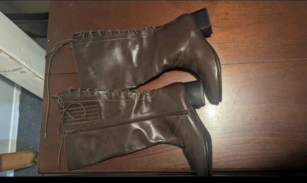 Brown faux Leather Lace-Up detail with zipper Riding Boots - photo 2
