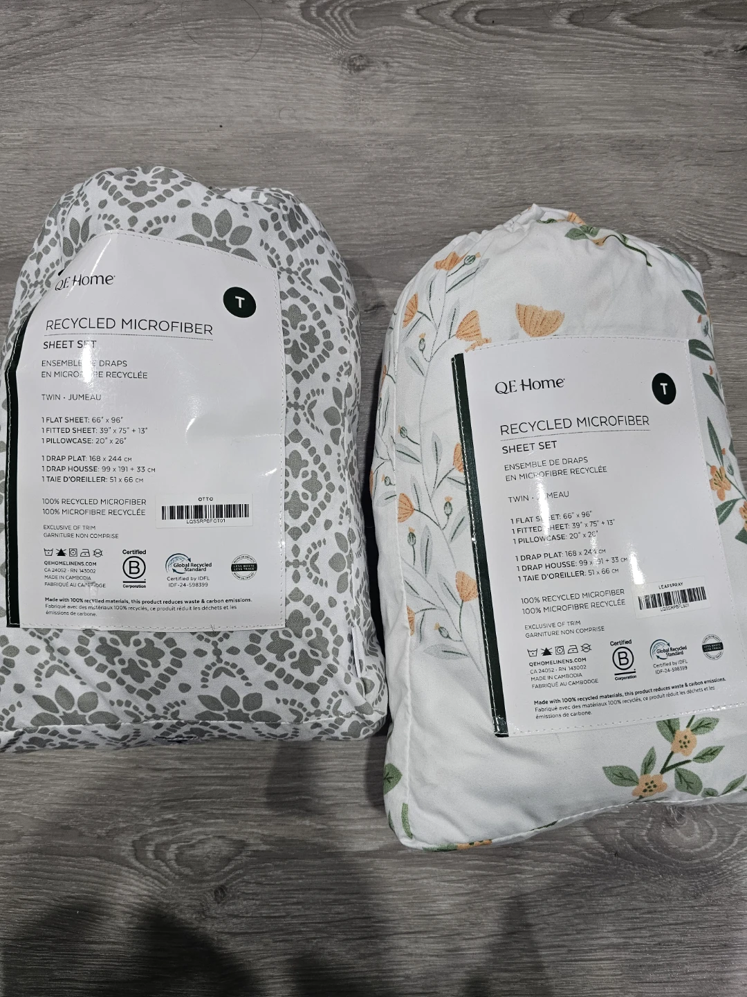 2- QE Home Recycled Microfiber Twin Sheet Set