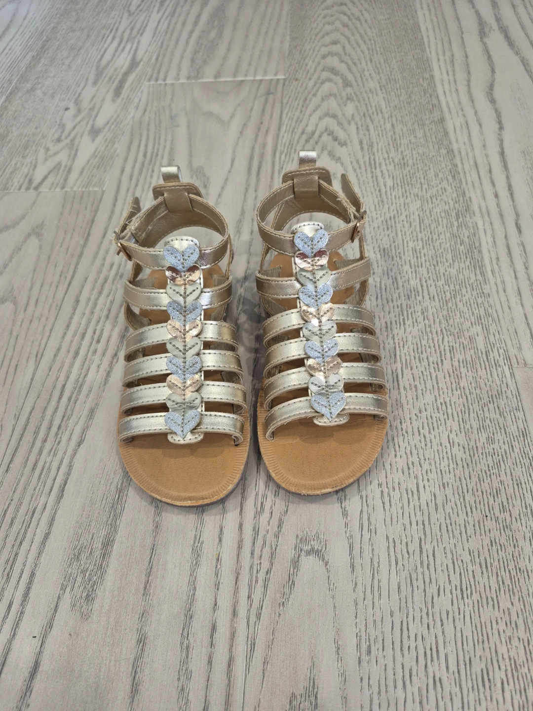 Gold Gladiator Sandals with Flower Detail