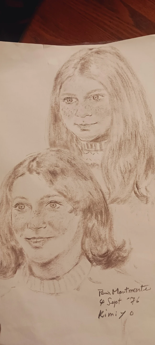 Vintage Pencil Sketch of Two Young Girls, Paris 1976. - photo 4