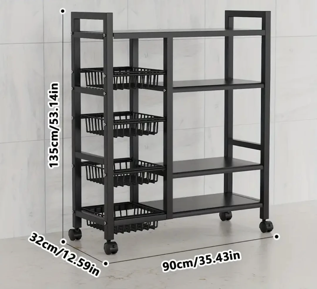 LARGE - Brand new in box Black 4 -Tier Rolling Shelf Unit