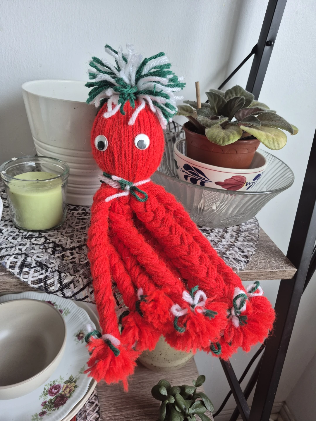 Handmade Red Yarn Octopus Doll