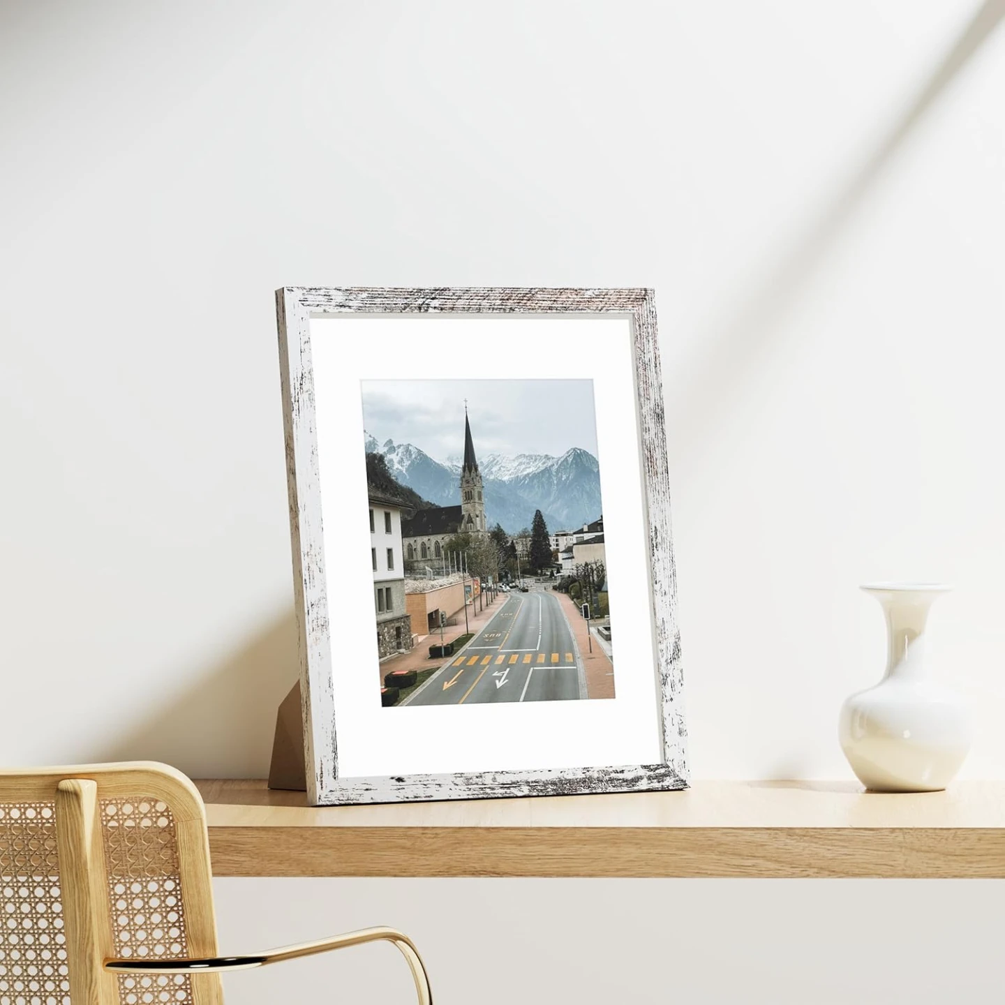 White Washed Wood Picture Frame for 8x10 Photo, 11x14 Outer
