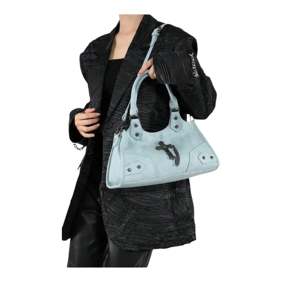 Light Blue Satchel Handbag with Cross Charm - photo 4